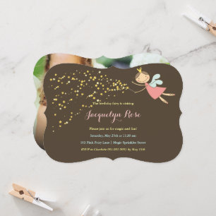 Whimsical Pink Fairy Princess Photo Girl Birthday Invitation