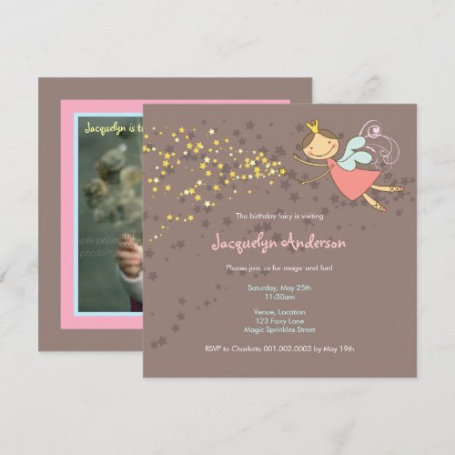Sweet Fairy and Stars Birthday Photo Invitation
