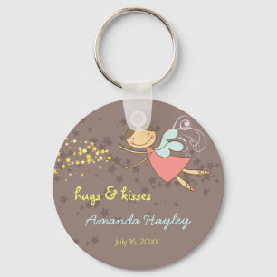 Whimsical Pink Fairy Princess Stars Girl Birthday Keychain