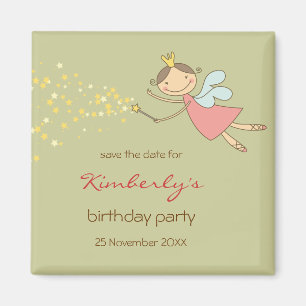 Whimsical Pink Fairy Princess Stars Girl Birthday Magnet