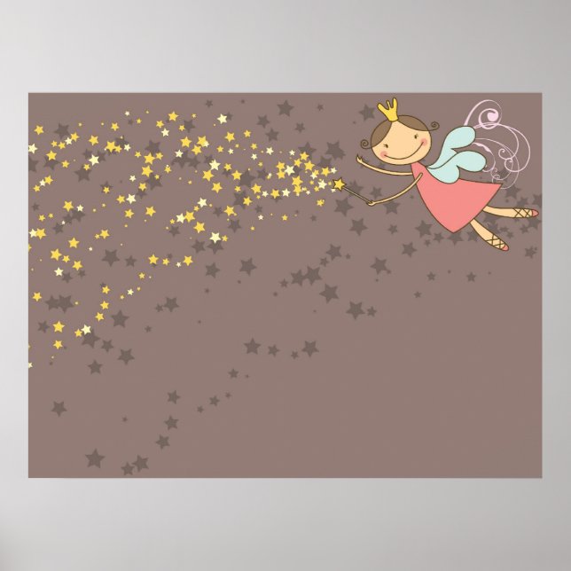 Whimsical Pink Fairy Princess Stars Girl Birthday Poster (Front)