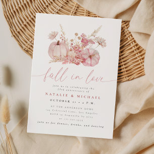 Whimsical Pink Fall in Love Wedding Anniversary Invitation