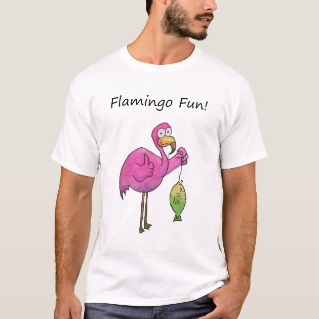 Whimsical Pink Flamingo Fishing Good Catch T-Shirt | Zazzle