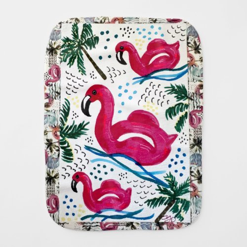 Whimsical Pink Flamingo Floral Baby Burp Cloth