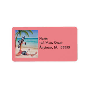 Whimsical Pink Flamingo No. 1 Watercolor Art Label