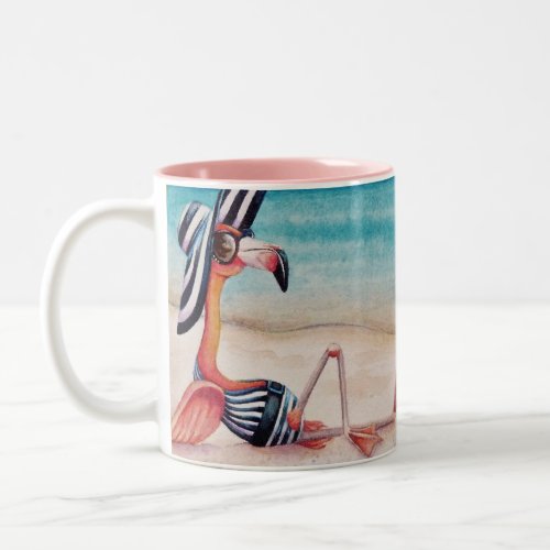 Whimsical Pink Flamingo No 1 Watercolor Art Two_Tone Coffee Mug