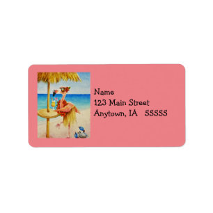 Whimsical Pink Flamingo No. 4 Watercolor Art Label