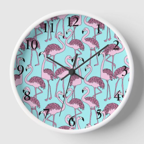 Whimsical Pink Flamingo Pattern Clock