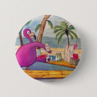 Whimsical Pink Flamingo Pours Party Drinks Beach Button