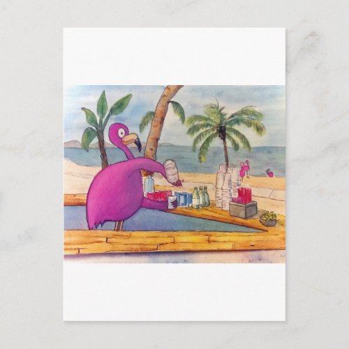 Whimsical Pink Flamingo Pours Party Drinks Beach Invitation Postcard