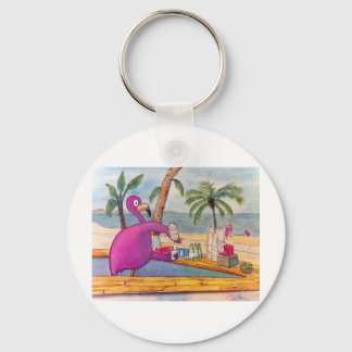 Whimsical Pink Flamingo Pours Party Drinks Beach Keychain