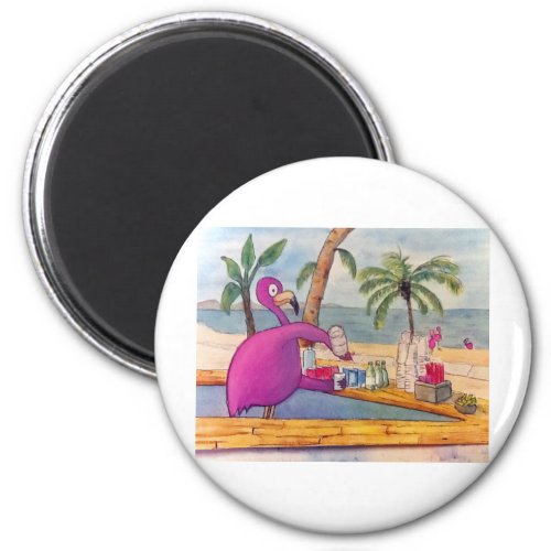 Whimsical Pink Flamingo Pours Party Drinks Beach Magnet