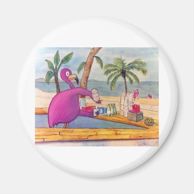 Whimsical Pink Flamingo Pours Party Drinks Beach Magnet (Front)