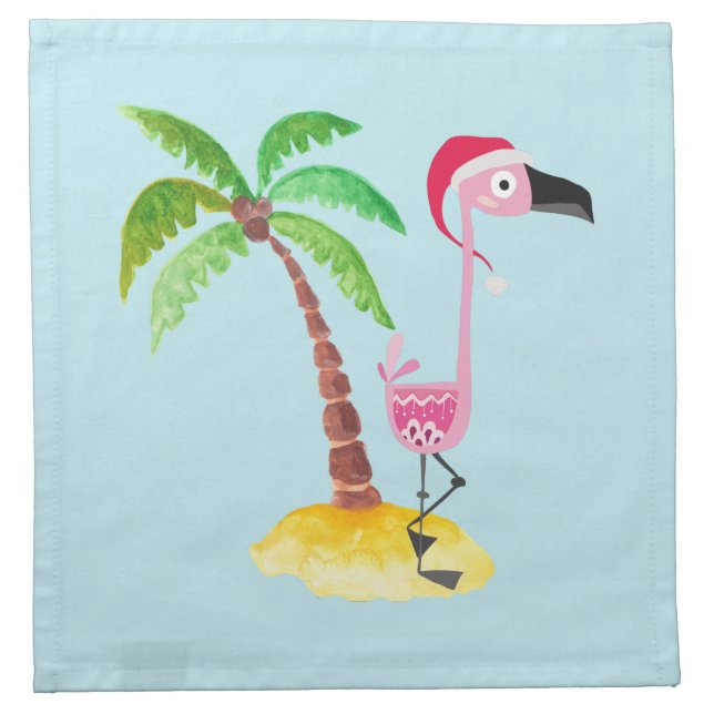 Whimsical Pink Flamingo Tropical Christmas Cloth Napkin (Front)