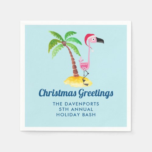 Whimsical Pink Flamingo Tropical Christmas Napkins