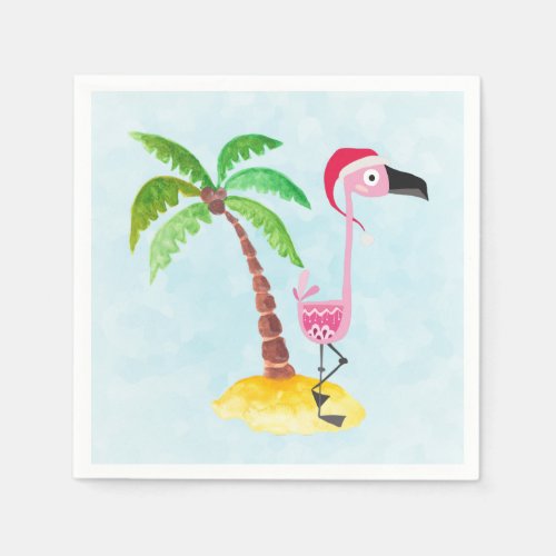 Whimsical Pink Flamingo Tropical Christmas Napkins