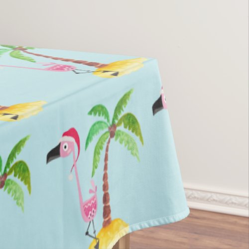 Whimsical Pink Flamingo Tropical Christmas Pattern Tablecloth
