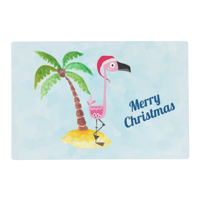 Whimsical Pink Flamingo Tropical Christmas Placemat (Front)