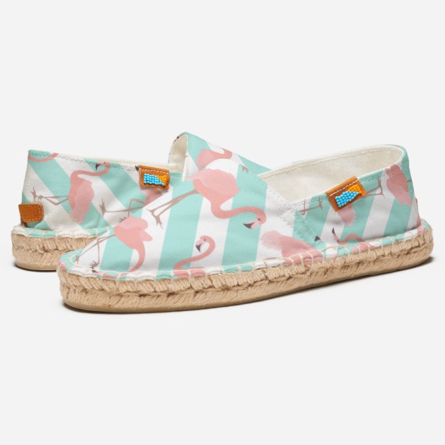 Whimsical Pink Flamingos and Pastel Chevrons Espadrilles (Angled)