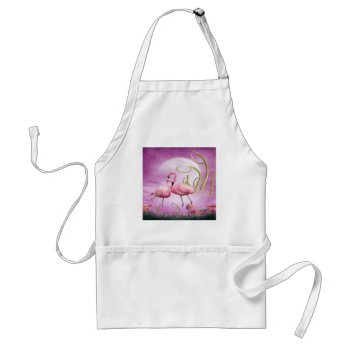 Whimsical Pink Flamingos Apron by GroovyGraphics at Zazzle