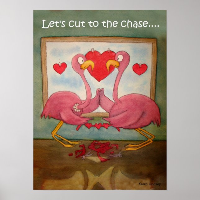 Whimsical Pink Flamingos Heart Love Kerra Lindsey Poster (Front)