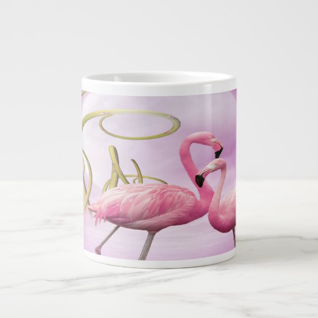 Whimsical Pink Flamingos Jumbo Mug (Front)
