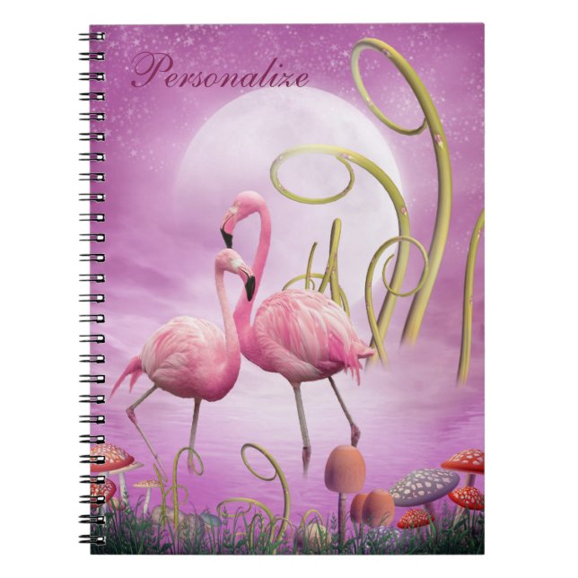 Whimsical Pink Flamingos Personalized Notebook (Front)