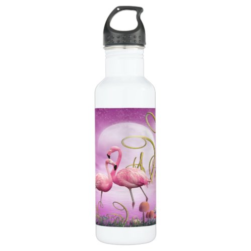 Whimsical Pink Flamingos Stainless Steel Water Bottle