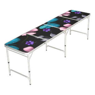 Whimsical Pink Floral and Blue Butterfly Seamless Beer Pong Table