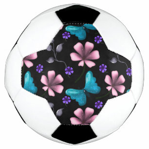 Whimsical Pink Floral and Blue Butterfly Seamless Soccer Ball