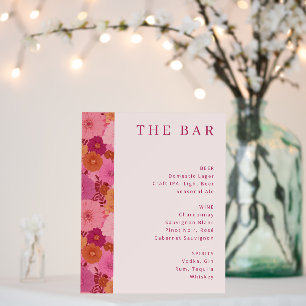 Whimsical Pink Floral Beverage Menu Foam Board
