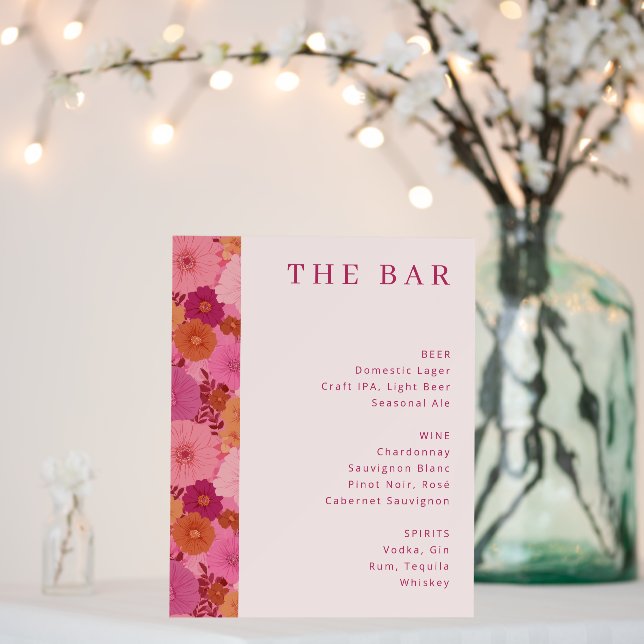 Whimsical Pink Floral Beverage Menu Foam Board (In Situ (Wedding))