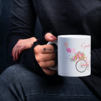 Whimsical Pink Floral Bike Personalized Coffee Mug