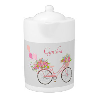 Whimsical Pink Floral Bike Personalized Teapot