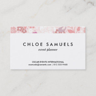 Whimsical Pink Floral Bird Print Girly Blush Pink Business Card