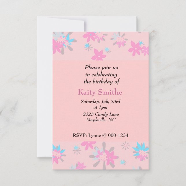 Whimsical Pink Floral Birthday Invitation (Front)