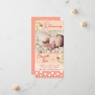 Whimsical Pink Floral Blooms Baby Girl Photo Birth Announcement
