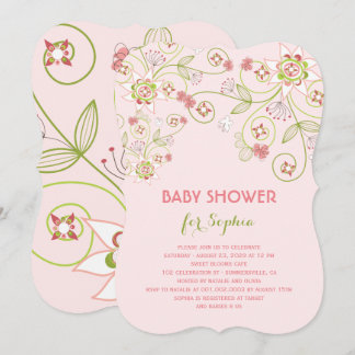 Whimsical Pink Floral Blooms Chic Girl Baby Shower Invitation