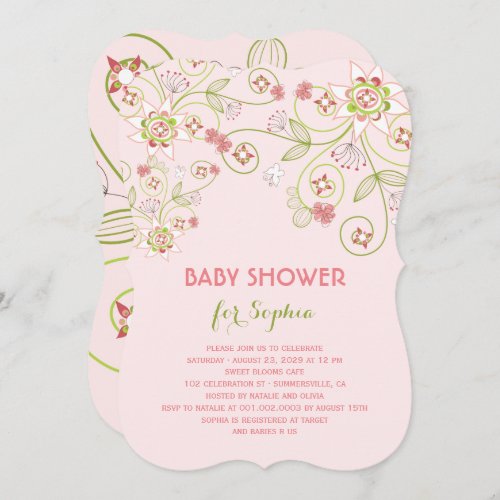 Whimsical Pink Floral Blooms Chic Girl Baby Shower Invitation