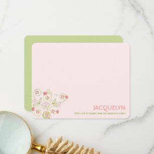 Whimsical Pink Floral Blooms Chic Girl Baby Shower Thank You Card