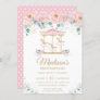 Whimsical Pink Floral Carousel 1st Birthday Party Invitation