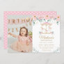 Whimsical Pink Floral Carousel 1st Birthday Photo Invitation