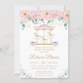 Whimsical Pink Floral Carousel Girl Baby Shower Invitation (Front)