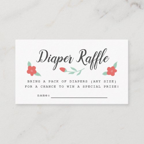 Whimsical Pink Floral Diaper Raffle Ticket Enclosure Card