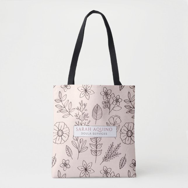 Whimsical Pink Floral Doula Or Midwife Promotional Tote Bag (Front)