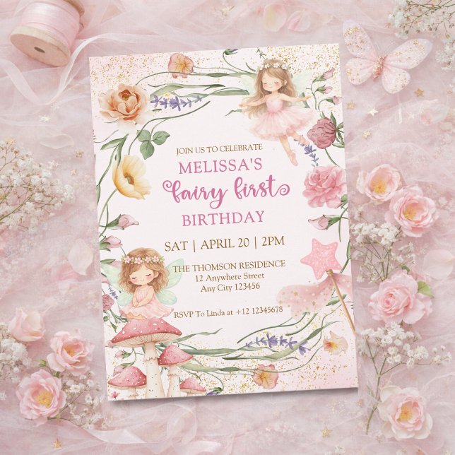 Whimsical Pink Floral Fairy First Garden Birthday  Invitation (Creator Uploaded)