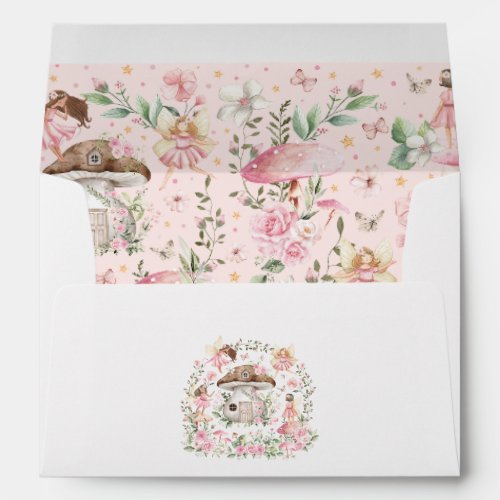 Whimsical Pink Floral Fairy Garden Return Address Envelope