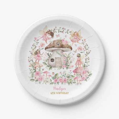 Whimsical Pink Floral Fairy Tea Party Birthday Paper Plates