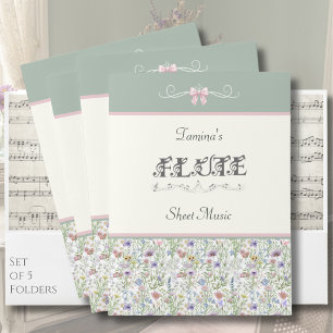Whimsical Pink Floral Flute Sheet Music Folders