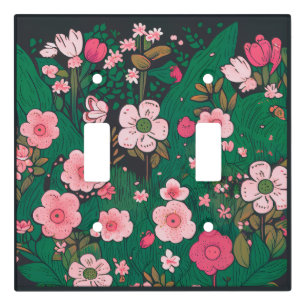 Whimsical Pink Floral Light Switch Cover